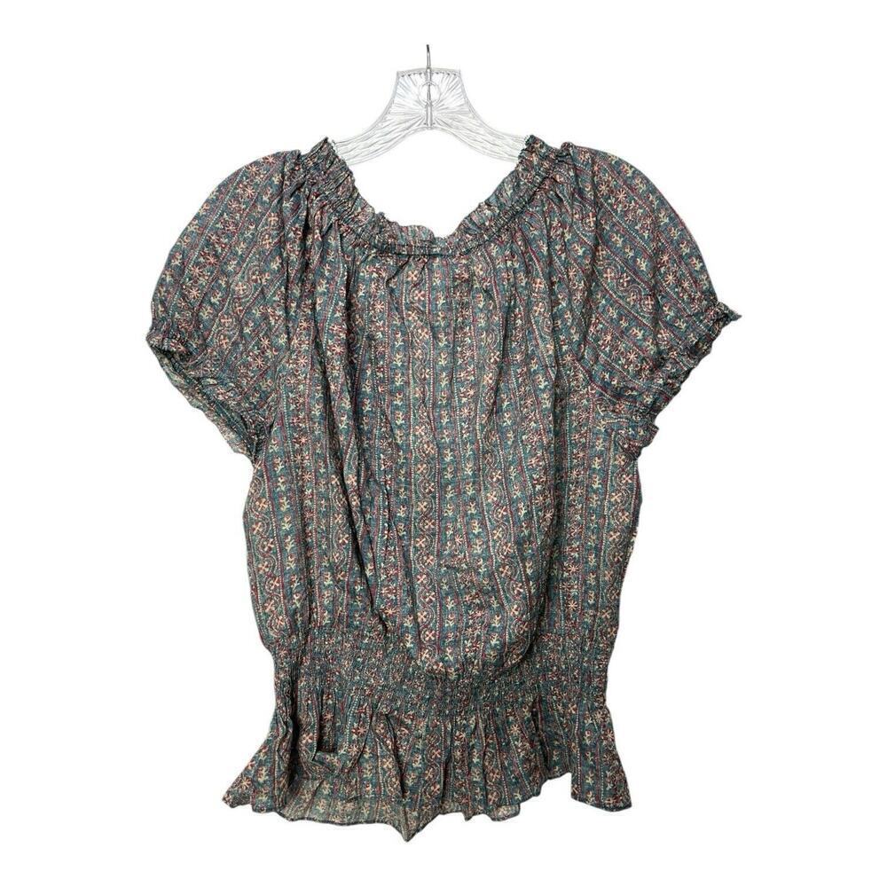 LRL Lauren Jeans Company Women's L Paisley Print Ruffled V-Neck Top